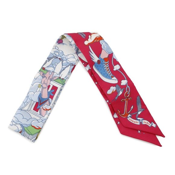 HERMES HERMES Twilly "My Cloud" Silk100% Fuchsia/Blue/Multi - Picture 14 of 14